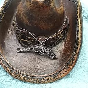 Antique Silver Pistol necklace with Rhinestones